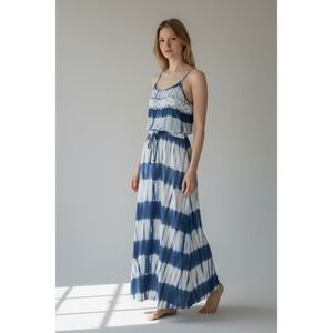 Love Sam Small Blue White Tie Dye Embroidered Maxi Dress Sleeveless Boho Concert